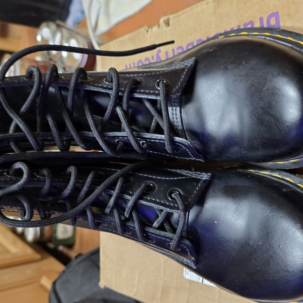 Dr. Martens Black Combat Moto Boots with Glossy Finish